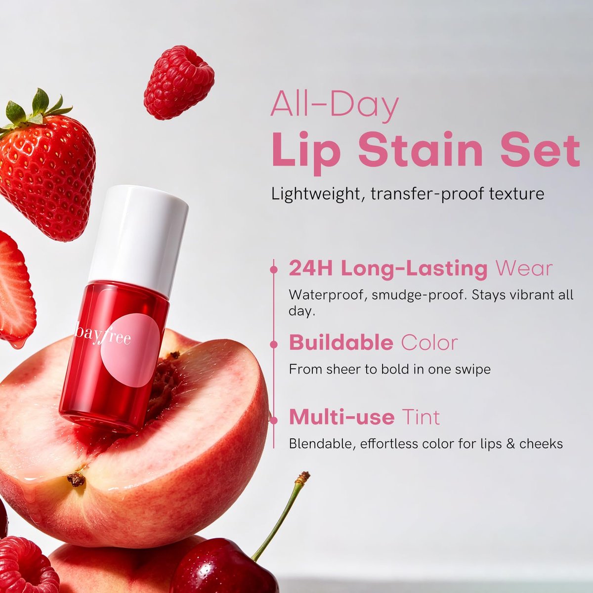 bayfree Lip Tint Stain Set - 7 PCS Long Lasting Waterproof Lip Stain, Lightweight Non-Sticky Transfer-Proof Matte Finish (Fruit Land) Avelisse