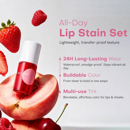 bayfree Lip Tint Stain Set - 7 PCS Long Lasting Waterproof Lip Stain, Lightweight Non-Sticky Transfer-Proof Matte Finish (Fruit Land) Avelisse