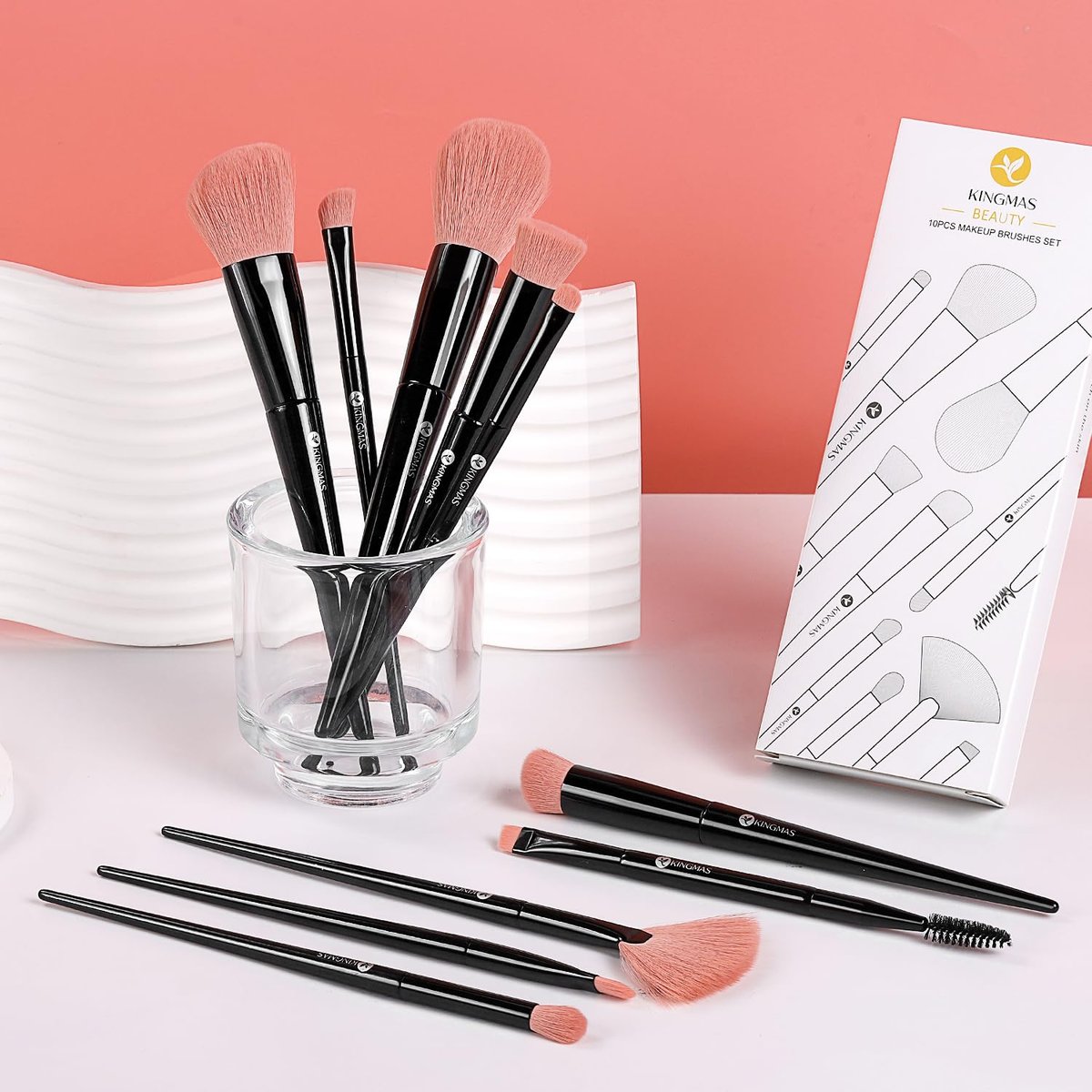 KINGMAS 10 Pieces Makeup Brushes Set – Premium Vegan & Cruelty-Free Face and Eye Brushes, Ultra-Soft Synthetic - görsel 13