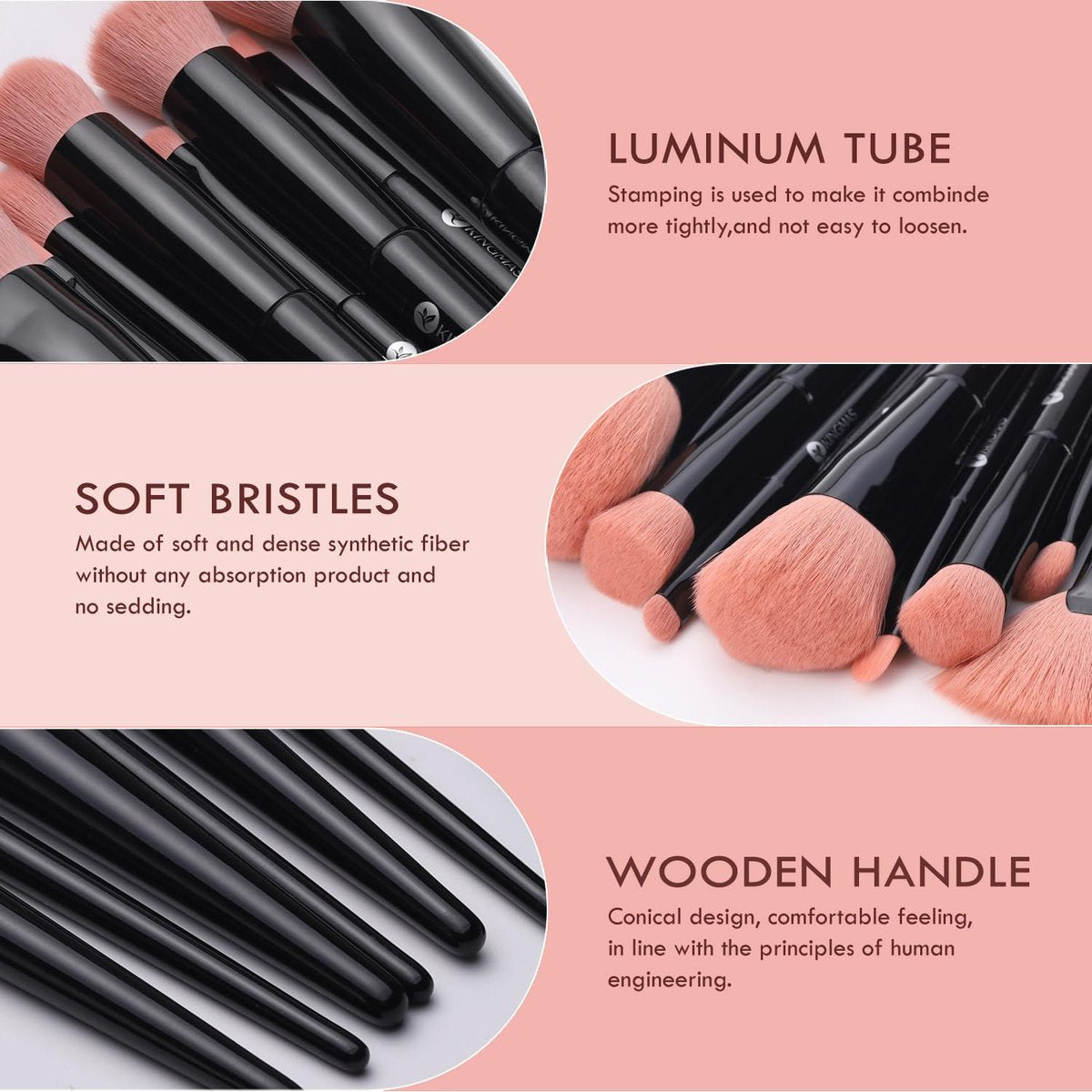 KINGMAS 10 Pieces Makeup Brushes Set – Premium Vegan & Cruelty-Free Face and Eye Brushes, Ultra-Soft Synthetic - görsel 3