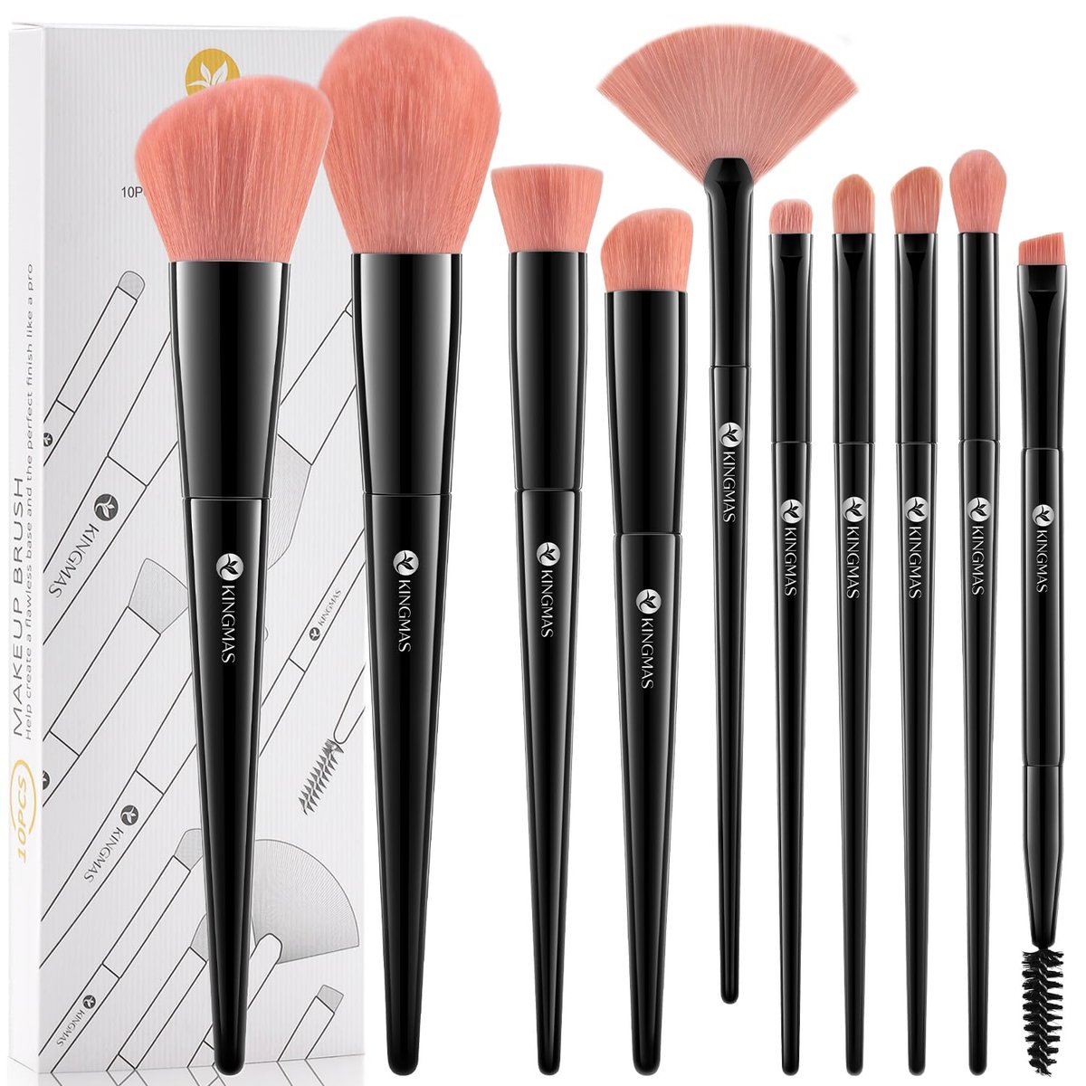 KINGMAS 10 Pieces Makeup Brushes Set – Premium Vegan & Cruelty-Free Face and Eye Brushes, Ultra-Soft Synthetic - görsel 1
