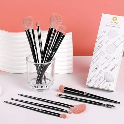 KINGMAS 10 Pieces Makeup Brushes Set – Premium Vegan & Cruelty-Free Face and Eye Brushes, Ultra-Soft Synthetic