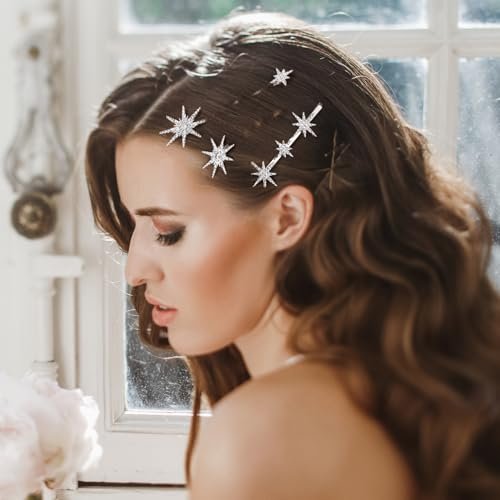 Beaupretty Rhinestone Hair Clips Silver - Sparkly Star Bobby Pins for Wedding Styling, 3.15 Inch - görsel 10