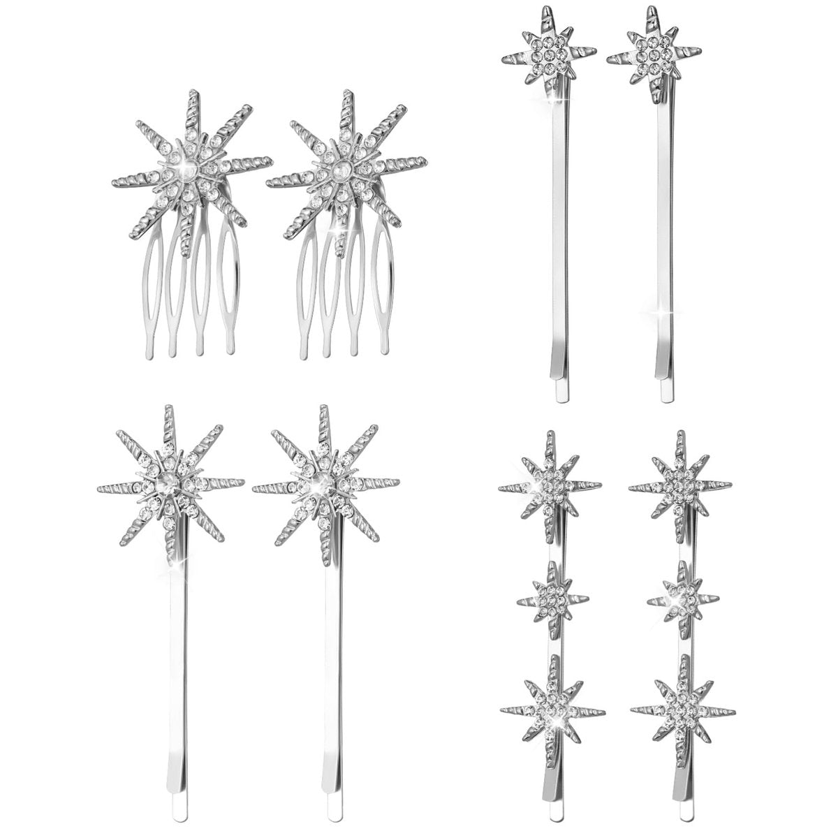 Beaupretty Rhinestone Hair Clips Silver - Sparkly Star Bobby Pins for Wedding Styling, 3.15 Inch - görsel 1