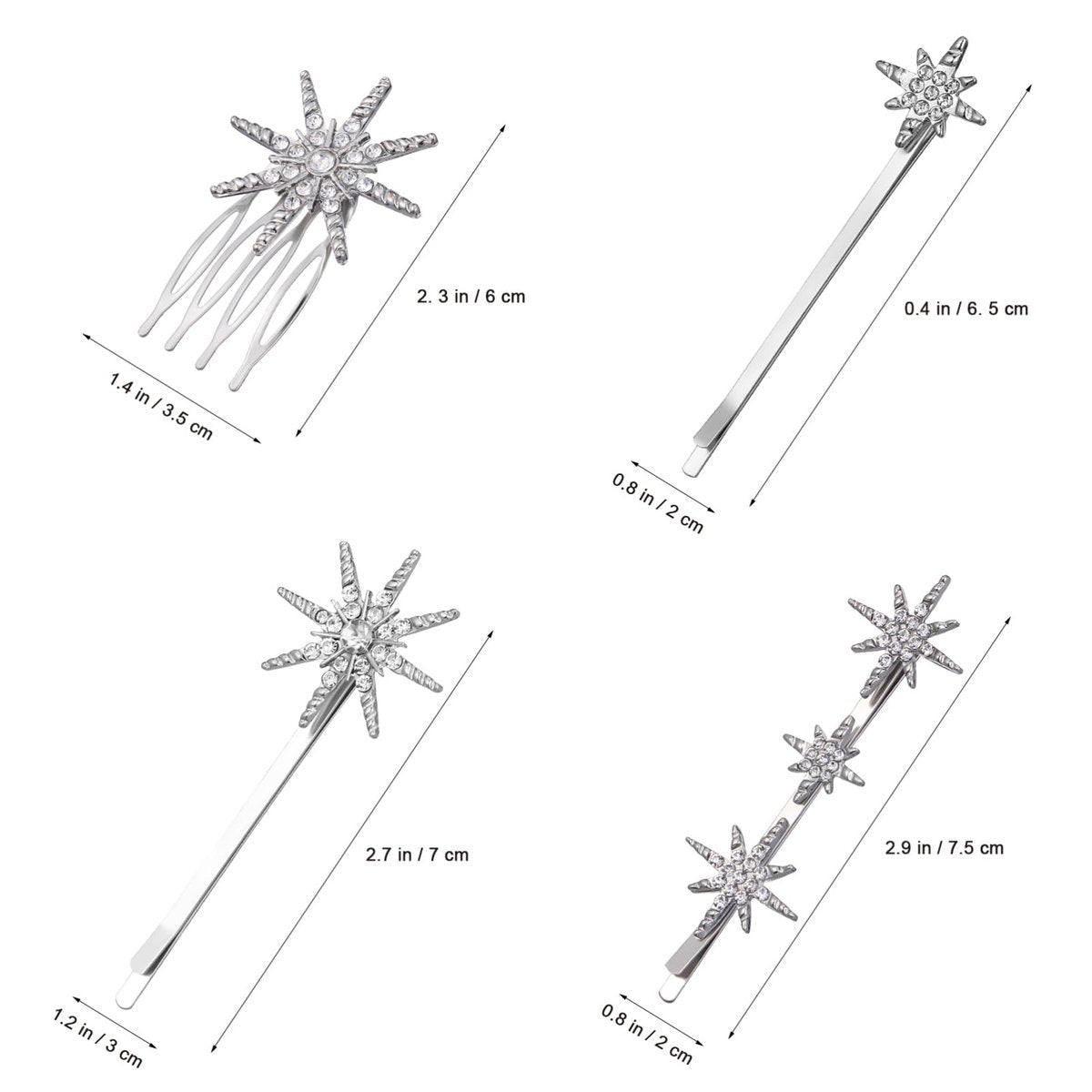 Beaupretty Rhinestone Hair Clips Silver - Sparkly Star Bobby Pins for Wedding Styling, 3.15 Inch - görsel 3