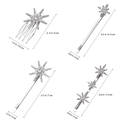 Beaupretty Rhinestone Hair Clips Silver - Sparkly Star Bobby Pins for Wedding Styling, 3.15 Inch