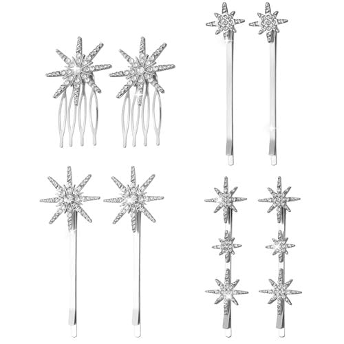 Beaupretty Rhinestone Hair Clips Silver - Sparkly Star Bobby Pins for Wedding Styling, 3.15 Inch - görsel 2