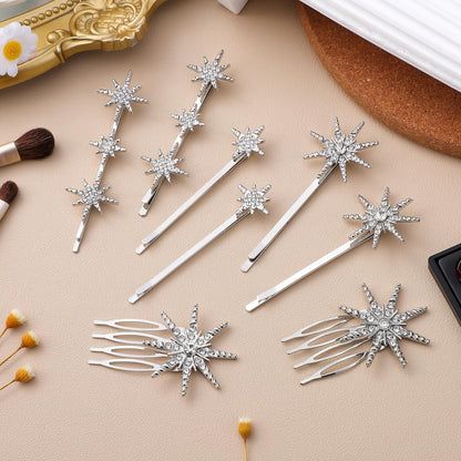 Beaupretty Rhinestone Hair Clips Silver - Sparkly Star Bobby Pins for Wedding Styling, 3.15 Inch