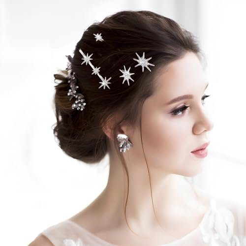 Beaupretty Rhinestone Hair Clips Silver - Sparkly Star Bobby Pins for Wedding Styling, 3.15 Inch - görsel 6