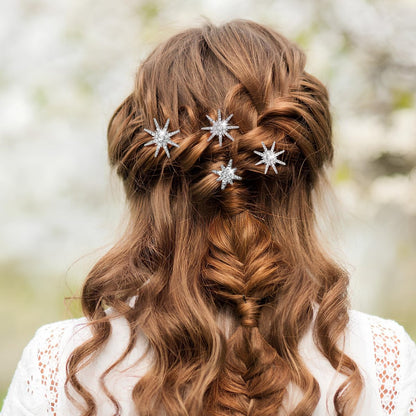 Beaupretty Rhinestone Hair Clips Silver - Sparkly Star Bobby Pins for Wedding Styling, 3.15 Inch