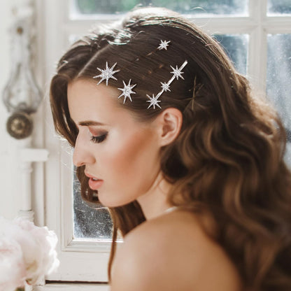 Beaupretty Rhinestone Hair Clips Silver - Sparkly Star Bobby Pins for Wedding Styling, 3.15 Inch