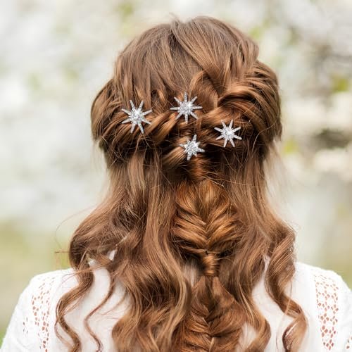 Beaupretty Rhinestone Hair Clips Silver - Sparkly Star Bobby Pins for Wedding Styling, 3.15 Inch - görsel 8