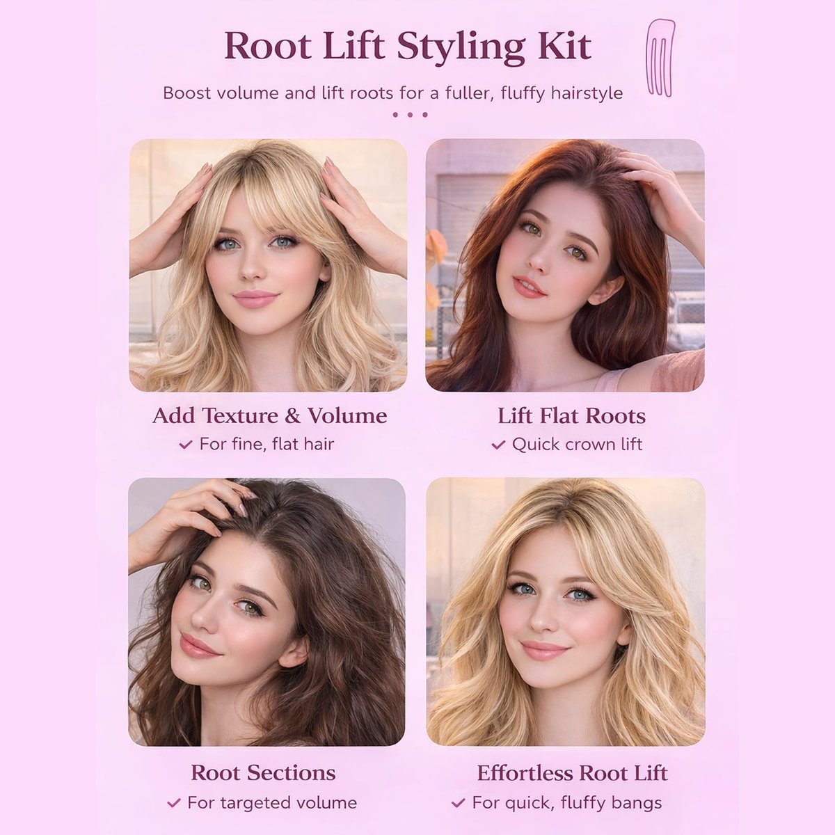 Hair Volume Clip 2 Pack for Fluffy Hairstyles – No-Crease Hair Volumizing Clip Comb, Root Lifting Volume Booster Tool for Full, High Crown Look, Ideal for Blow-Dry Styling for Men & Women - görsel 7