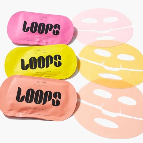 LOOPS Glow Gang Korean Face Mask Set – Weekly Reset, Double Take & Sunrise Service – Hydrating & Pore Refining for Sensitive Skin (3-Pack) Avelisse