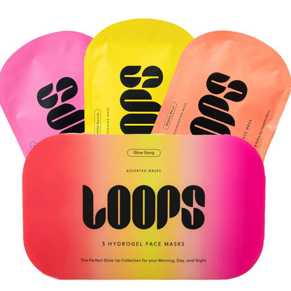 LOOPS Glow Gang Korean Face Mask Set – Weekly Reset, Double Take & Sunrise Service – Hydrating & Pore Refining for Sensitive Skin (3-Pack) Avelisse