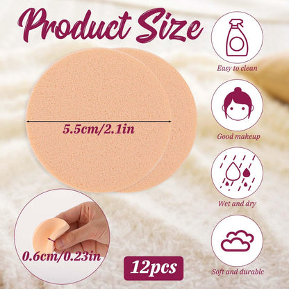 12 Pack Round Makeup Sponges - Skin Color Foundation Sponges for Flawless Application