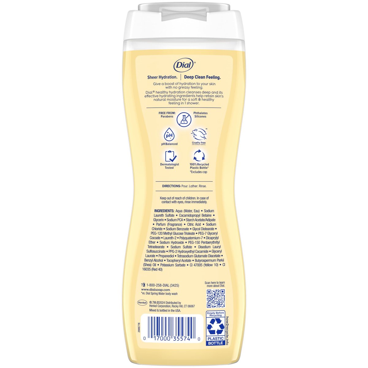Dial Healthy Hydration Body Wash, Shea Butter Extract + Vitamin E, 16 fl oz (Pack of 4), Gentle & Moisturizing Avelisse