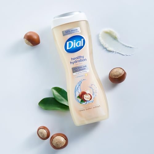 Dial Healthy Hydration Body Wash, Shea Butter Extract + Vitamin E, 16 fl oz (Pack of 4), Gentle & Moisturizing Avelisse
