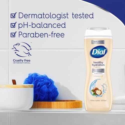 Dial Healthy Hydration Body Wash, Shea Butter Extract + Vitamin E, 16 fl oz (Pack of 4), Gentle & Moisturizing Avelisse