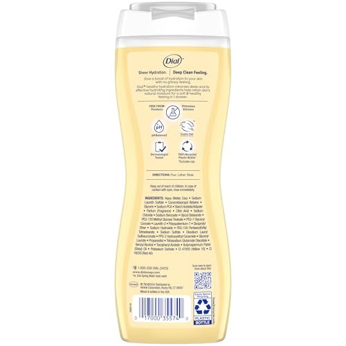 Dial Healthy Hydration Body Wash, Shea Butter Extract + Vitamin E, 16 fl oz (Pack of 4), Gentle & Moisturizing Avelisse