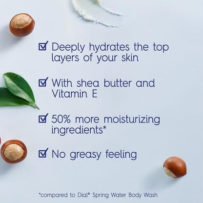 Dial Healthy Hydration Body Wash, Shea Butter Extract + Vitamin E, 16 fl oz (Pack of 4), Gentle & Moisturizing Avelisse