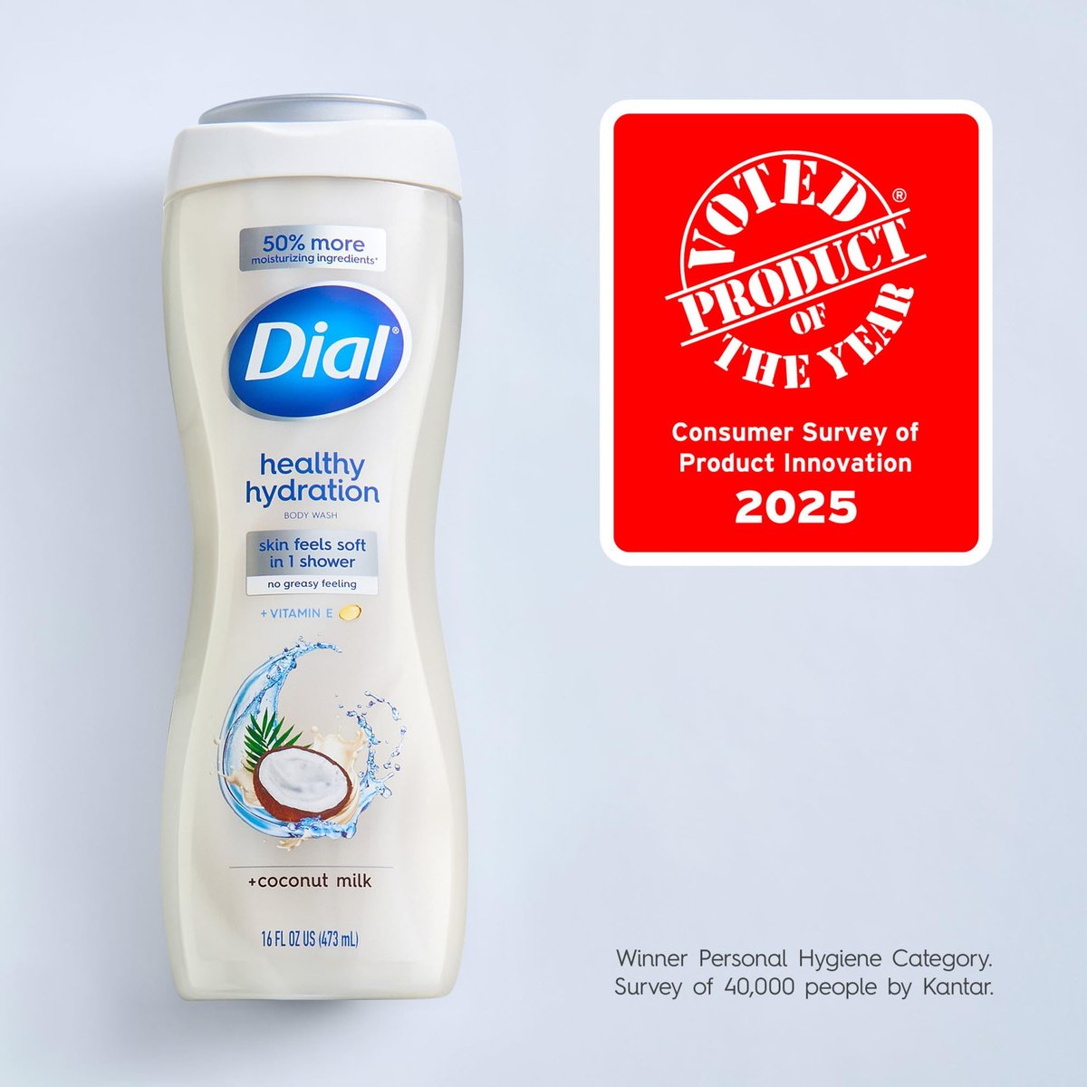 Dial Healthy Hydration Body Wash, Coconut Milk + Vitamin E, 16 fl oz (Pack of 4) - Gentle & Moisturizing Avelisse