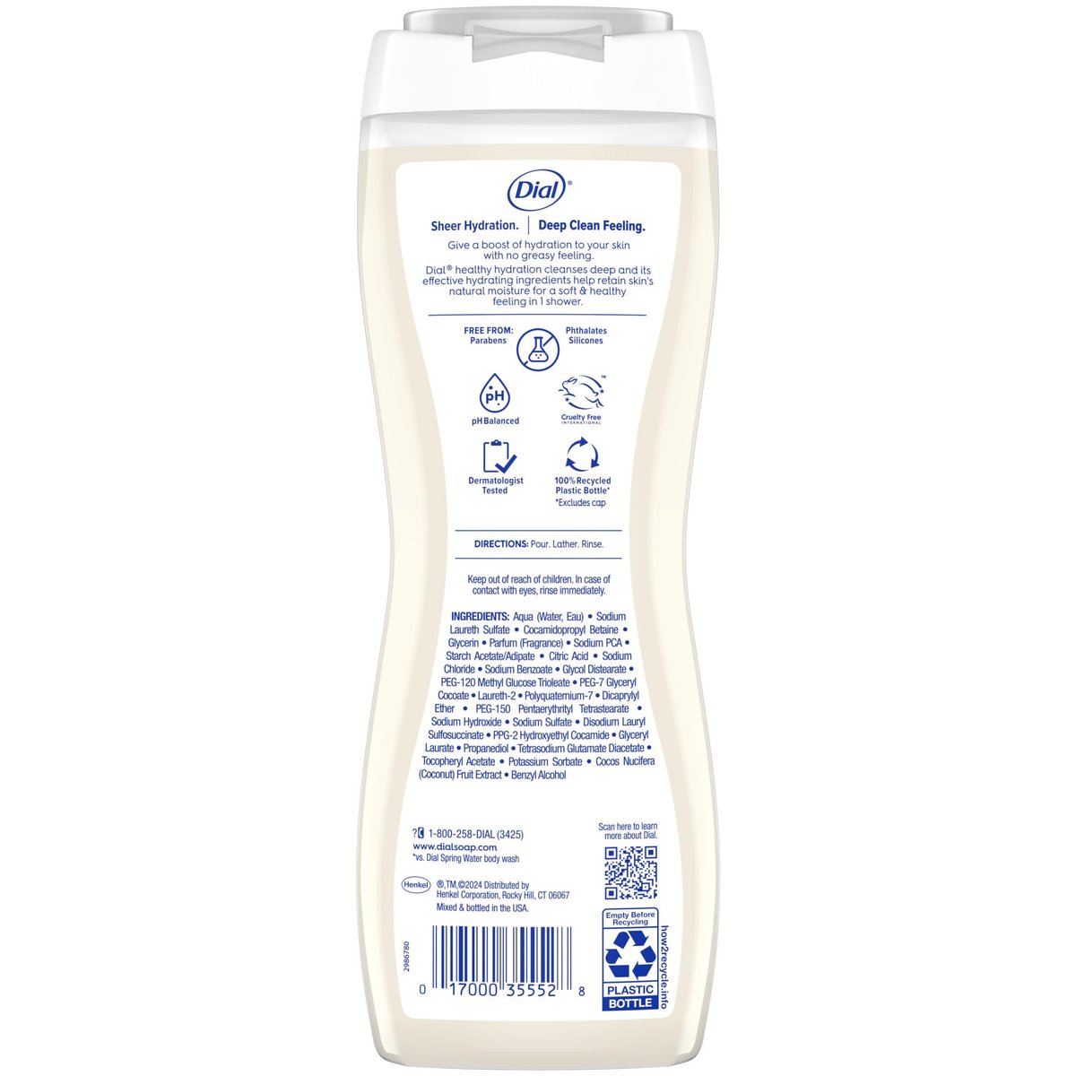 Dial Healthy Hydration Body Wash, Coconut Milk + Vitamin E, 16 fl oz (Pack of 4) - Gentle & Moisturizing Avelisse