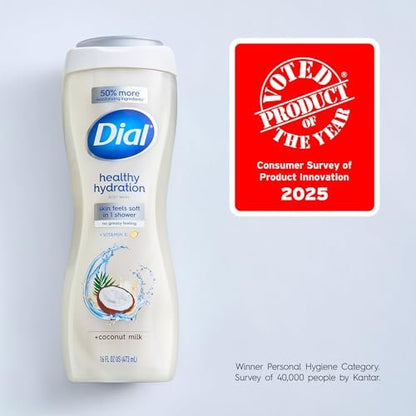 Dial Healthy Hydration Body Wash, Coconut Milk + Vitamin E, 16 fl oz (Pack of 4) - Gentle & Moisturizing Avelisse