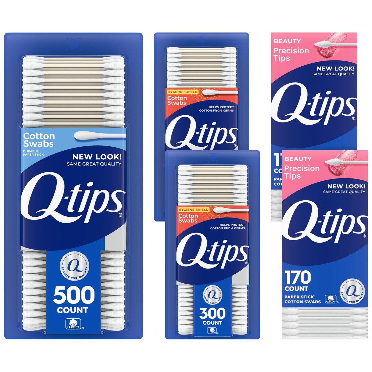 Q-Tips Cotton Swabs Variety Pack: Original, Hygiene Shield & Precision Tips - 1440 Count, 100% Cotton for Home, First Aid & Beauty Avelisse