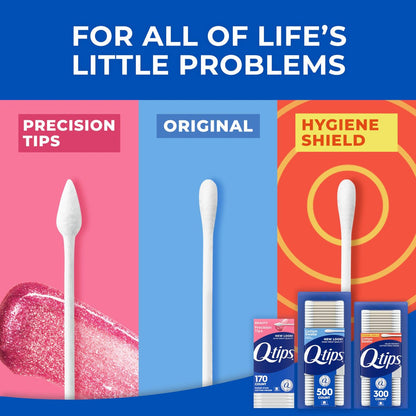 Q-Tips Cotton Swabs Variety Pack: Original, Hygiene Shield & Precision Tips - 1440 Count, 100% Cotton for Home, First Aid & Beauty Avelisse