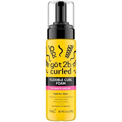 Got2B Curled Flexible Curl Foam - 6.7 Fl Oz - Frizz Control & Heat Protection Mousse for Wavy & Curly Hair - Lightweight Hold with Aloe Vera & Vitamin E