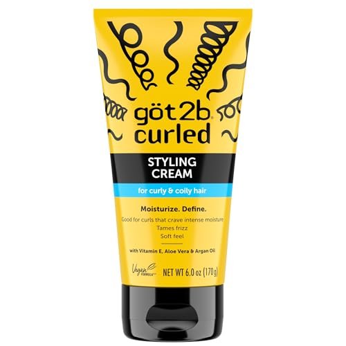 Got2B Curled Styling Cream – Curl Defining & Moisturizing Hair Cream for Coily & Curly Hair, Frizz Control, Soft Feel, Type 3-4 Curls, with Vitamin E, Aloe Vera & Argan Oil, 6 Fl Oz - görsel 1