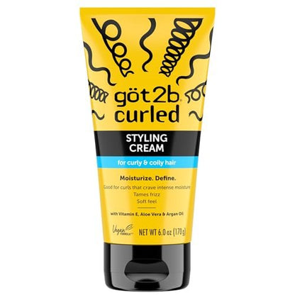 Got2B Curled Styling Cream – Curl Defining & Moisturizing Hair Cream for Coily & Curly Hair, Frizz Control, Soft Feel, Type 3-4 Curls, with Vitamin E, Aloe Vera & Argan Oil, 6 Fl Oz
