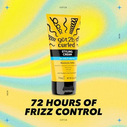 Got2B Curled Styling Cream – Curl Defining & Moisturizing Hair Cream for Coily & Curly Hair, Frizz Control, Soft Feel, Type 3-4 Curls, with Vitamin E, Aloe Vera & Argan Oil, 6 Fl Oz