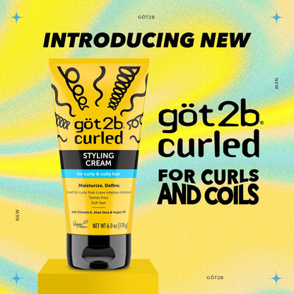 Got2B Curled Styling Cream – Curl Defining & Moisturizing Hair Cream for Coily & Curly Hair, Frizz Control, Soft Feel, Type 3-4 Curls, with Vitamin E, Aloe Vera & Argan Oil, 6 Fl Oz