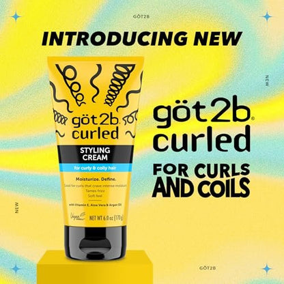 Got2B Curled Styling Cream – Curl Defining & Moisturizing Hair Cream for Coily & Curly Hair, Frizz Control, Soft Feel, Type 3-4 Curls, with Vitamin E, Aloe Vera & Argan Oil, 6 Fl Oz