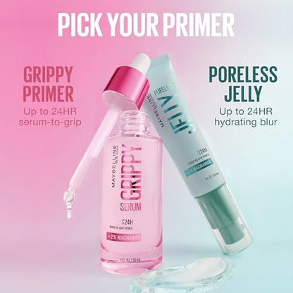 Maybelline Poreless Jelly Primer - Hydrating, Blurring Makeup Primer with 2% Niacinamide for Up to 24HR Wear - Clear, 1 Fl Oz