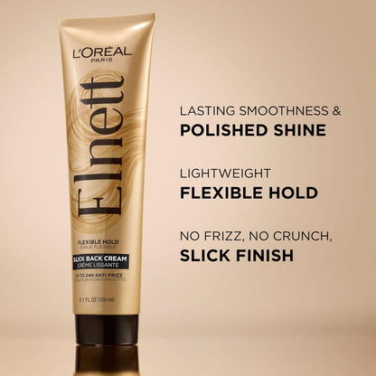 L'Oreal Paris Elnett Slick Back Styling Cream - Anti-Frizz Hair Cream for Flexible Hold, Frizz Control, Polished Shine and Slick Finish, 5.1 Fl Oz
