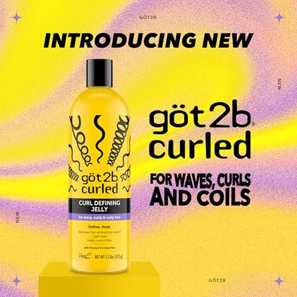 Got2B Curled Curl Defining Jelly - 15 Fl Oz Curl Gel with 72-Hour Frizz Control, Light Hold, Vegan Formula with Vitamin E and Argan Oil for Wavy, Curly & Coily Hair