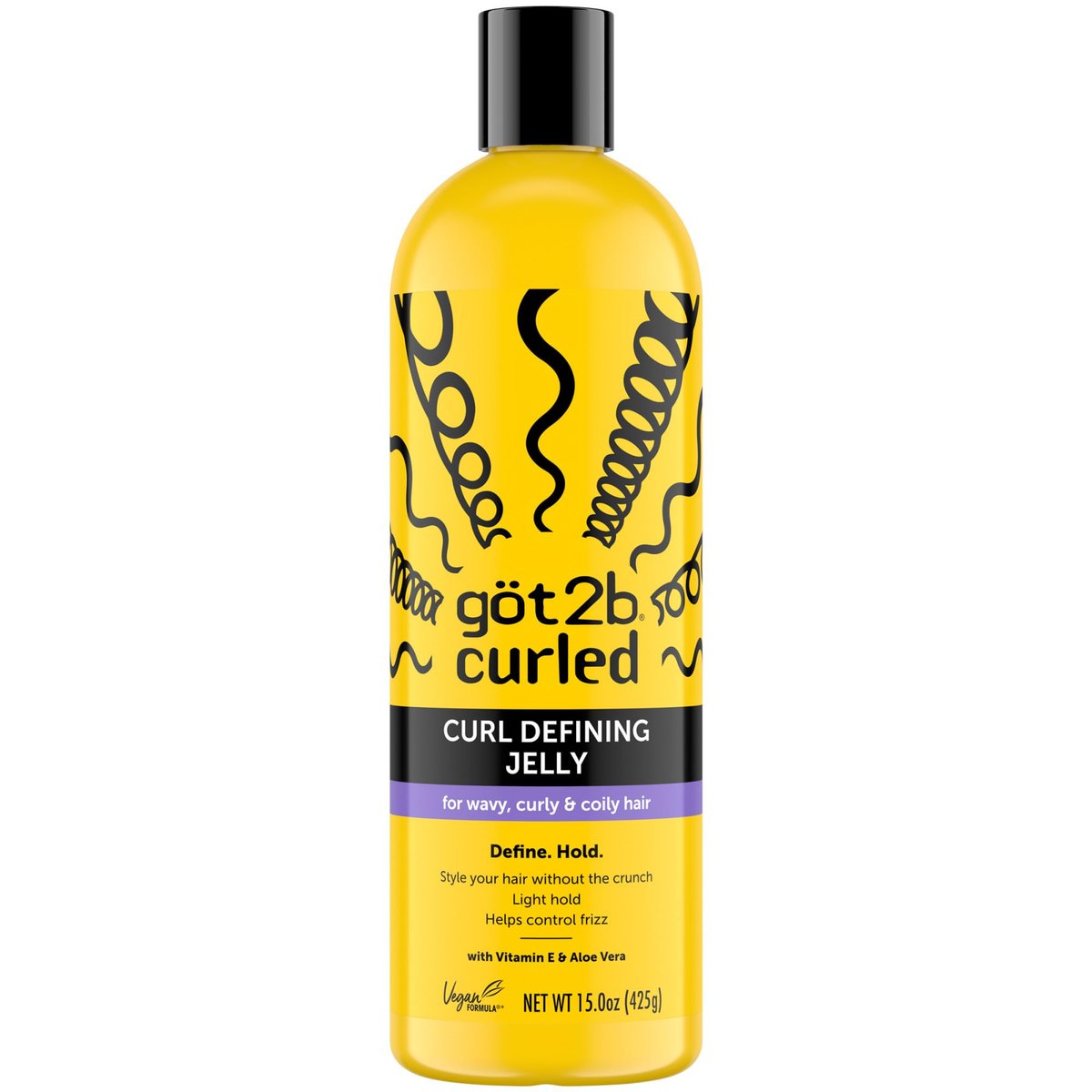 Got2B Curled Curl Defining Jelly - 15 Fl Oz Curl Gel with 72-Hour Frizz Control, Light Hold, Vegan Formula with Vitamin E and Argan Oil for Wavy, Curly & Coily Hair - görsel 1