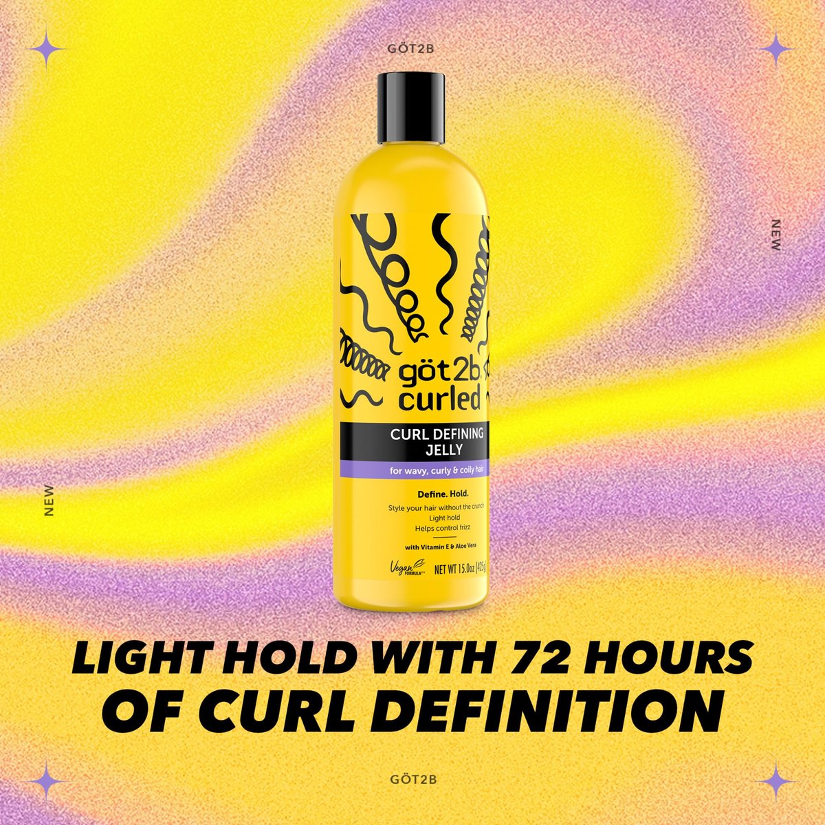 Got2B Curled Curl Defining Jelly - 15 Fl Oz Curl Gel with 72-Hour Frizz Control, Light Hold, Vegan Formula with Vitamin E and Argan Oil for Wavy, Curly & Coily Hair - görsel 5