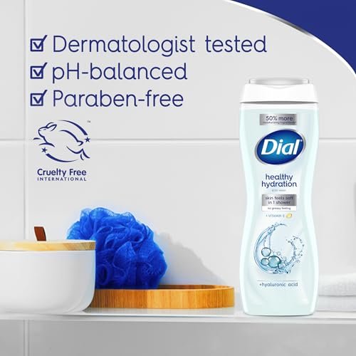 Dial Body Wash Healthy Hydration with Hyaluronic Acid & Vitamin E, 16 fl oz (Pack of 4) - Gentle Moisturizing Body Wash for Soft Skin Avelisse