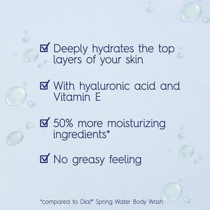 Dial Body Wash Healthy Hydration with Hyaluronic Acid & Vitamin E, 16 fl oz (Pack of 4) - Gentle Moisturizing Body Wash for Soft Skin Avelisse