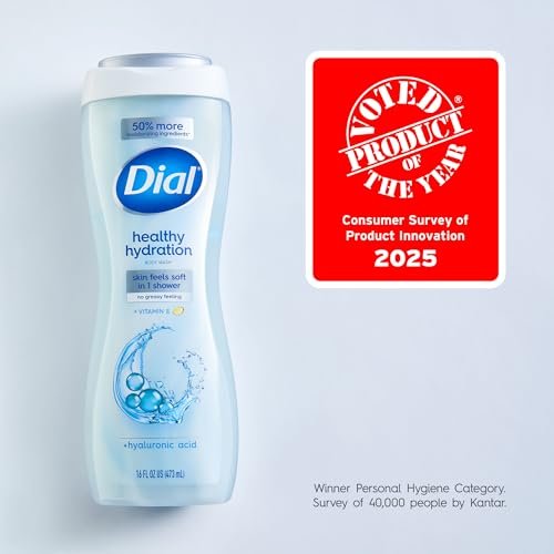 Dial Body Wash Healthy Hydration with Hyaluronic Acid & Vitamin E, 16 fl oz (Pack of 4) - Gentle Moisturizing Body Wash for Soft Skin Avelisse