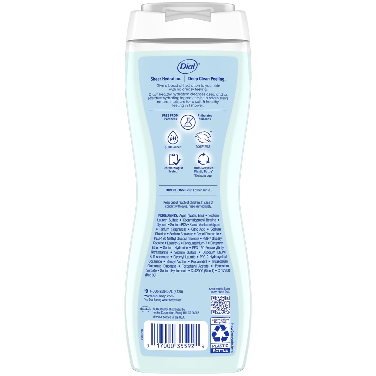 Dial Body Wash Healthy Hydration with Hyaluronic Acid & Vitamin E, 16 fl oz (Pack of 4) - Gentle Moisturizing Body Wash for Soft Skin Avelisse