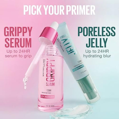 Maybelline Grippy Serum Primer – Hydrating Makeup Primer with 2% Niacinamide for Up to 24HR Wear, Clear, 1 Fl Oz