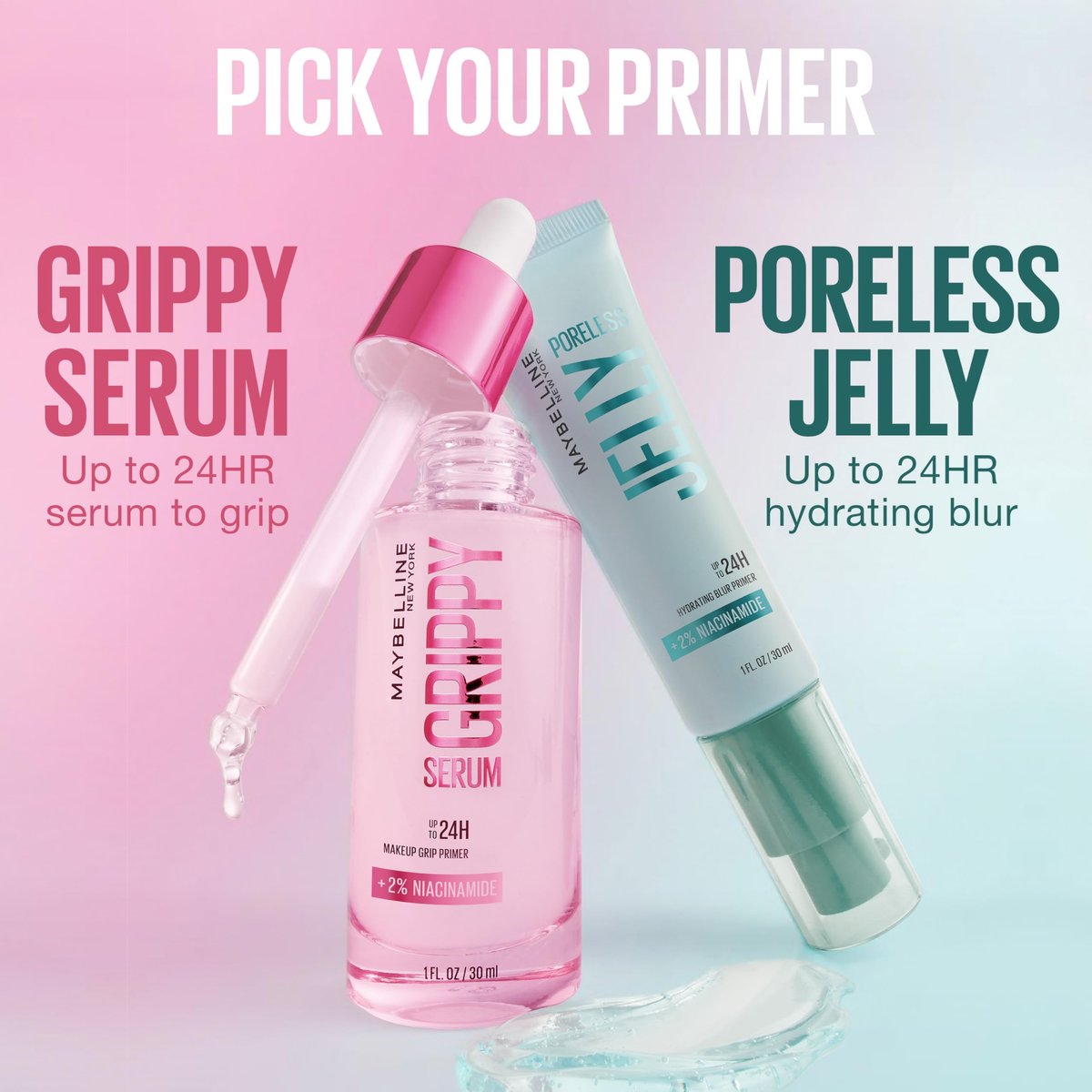 Maybelline Grippy Serum Primer – Hydrating Makeup Primer with 2% Niacinamide for Up to 24HR Wear, Clear, 1 Fl Oz - görsel 13