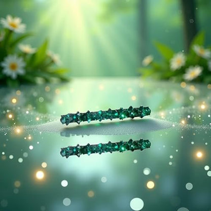 2-Pack Green Rhinestone Hair Barrette Clips - Shiny Duckbill Alligator Clips for Women, Bridal Wedding Hair Accessories