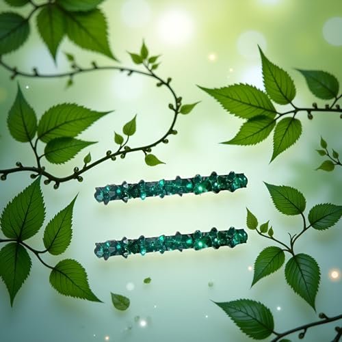 2-Pack Green Rhinestone Hair Barrette Clips - Shiny Duckbill Alligator Clips for Women, Bridal Wedding Hair Accessories - görsel 4