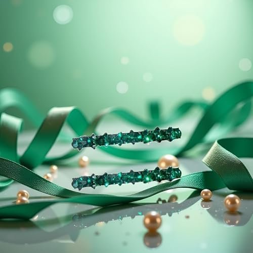2-Pack Green Rhinestone Hair Barrette Clips - Shiny Duckbill Alligator Clips for Women, Bridal Wedding Hair Accessories - görsel 8